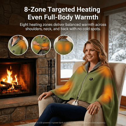Heated Shawl Blanket - 8-Zone USB Heating, Portable, Office & Camping
