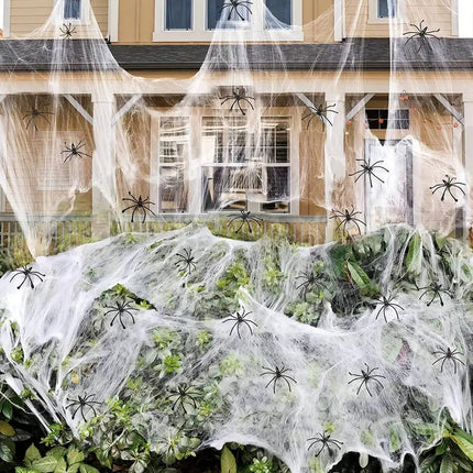 Giant Spider Web Decoration - 200 Sq Ft, Reusable, 9 Spiders Included