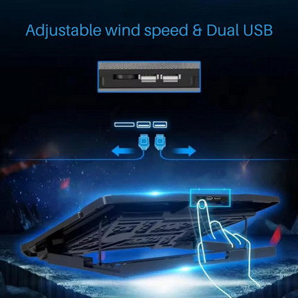 6-Fan Laptop Cooling Pad - Low-Noise, Adjustable Stand, Dual USB Ports