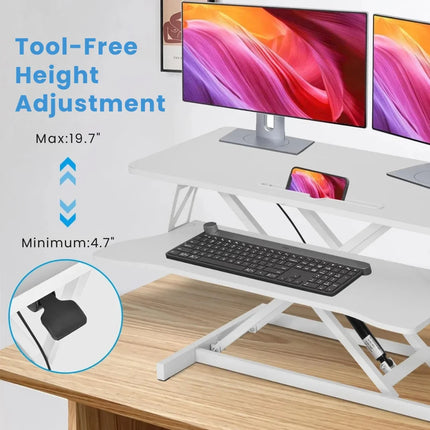 37” Ergonomic Standing Desk Riser - Tool-Free, Dual-Tier, X-Frame Lift