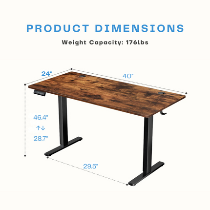 Electric Adjustable Standing Desk - Push-Button Height Adjust, Steel Frame