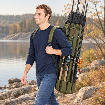 Fishing Rod Bag - Oxford Rod and Tackle Carry Case with Padded Strap