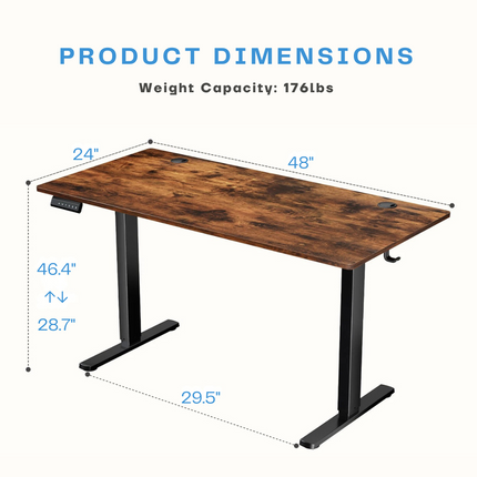 Electric Adjustable Standing Desk - Push-Button Height Adjust, Steel Frame
