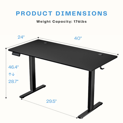 Electric Adjustable Standing Desk - Push-Button Height Adjust, Steel Frame