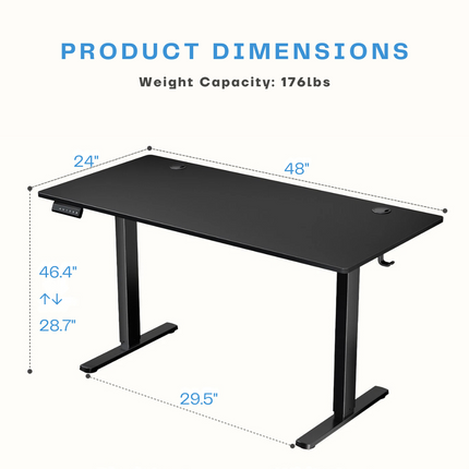 Electric Adjustable Standing Desk - Push-Button Height Adjust, Steel Frame