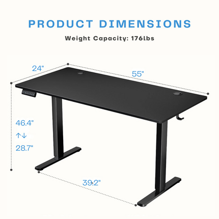 Electric Adjustable Standing Desk - Push-Button Height Adjust, Steel Frame