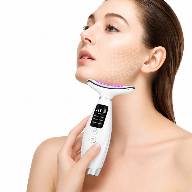 7-Color LED Face & Neck Sonic Massager - Sonic Cleansing, Lifting & Firming