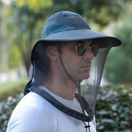 Wide Brim Anti-Mosquito Sun Hat - UV Protection Hat with Detachable Face Mask