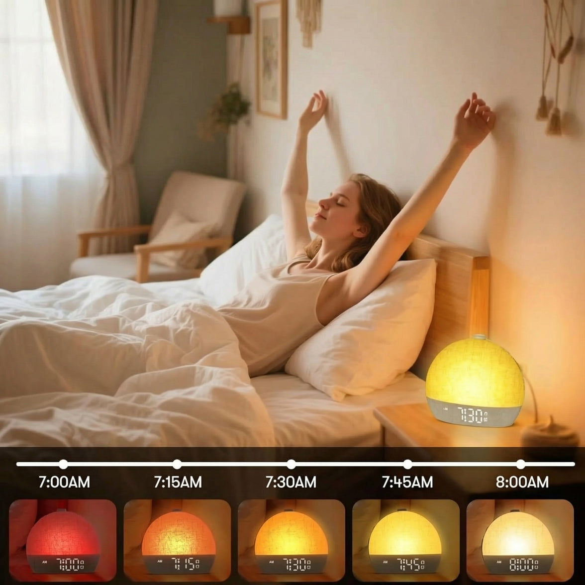 ManiRise Sunrise Alarm Clock with White Noise Sound & LED Night Light