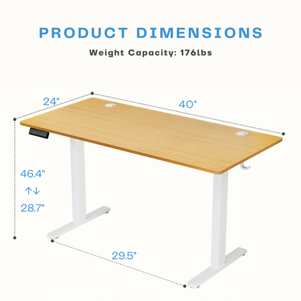 Electric Adjustable Standing Desk - Push-Button Height Adjust, Steel Frame