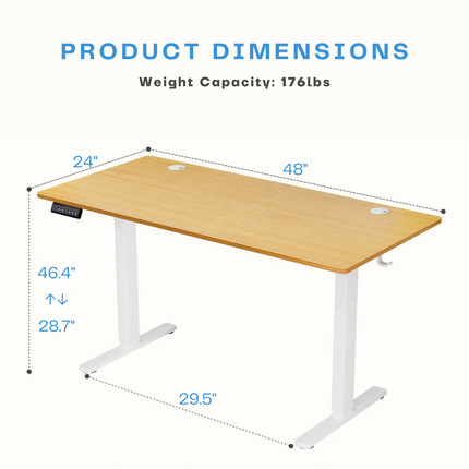 Electric Adjustable Standing Desk - Push-Button Height Adjust, Steel Frame