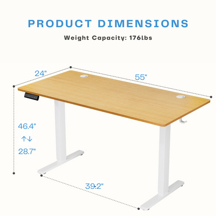 Electric Adjustable Standing Desk - Push-Button Height Adjust, Steel Frame