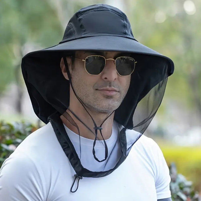Wide Brim Anti-Mosquito Sun Hat - UV Protection Hat with Detachable Face Mask