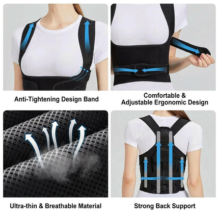 Full-Back Posture Corrector - Adjustable 4-Bar Lumbar & Shoulder Support