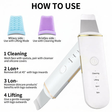 Ultrasonic Skin Scrubber & Pore Cleaner - 4-in-1 Facial Spatula