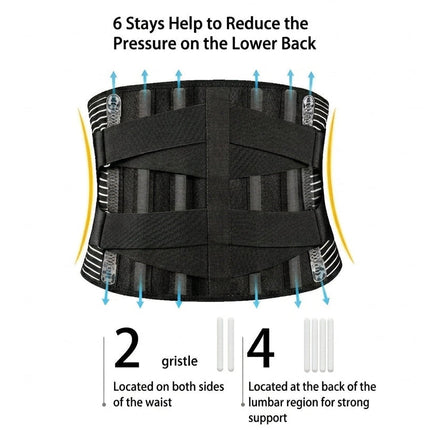Ergonomic Lumbar Support Back Brace - 6-Bar Adjustable Waist Stability Belt