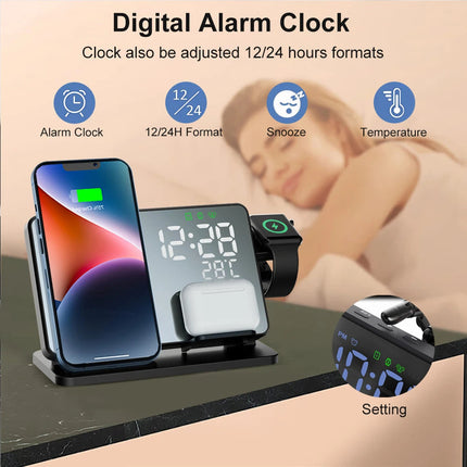 3-in-1 Charging Station - Qi Fast Charger with Alarm Clock for iPhone