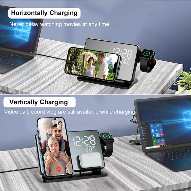 3-in-1 Charging Station - Qi Fast Charger with Alarm Clock for iPhone