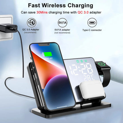 3-in-1 Charging Station - Qi Fast Charger with Alarm Clock for iPhone