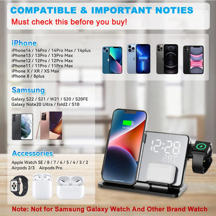 3-in-1 Charging Station - Qi Fast Charger with Alarm Clock for iPhone