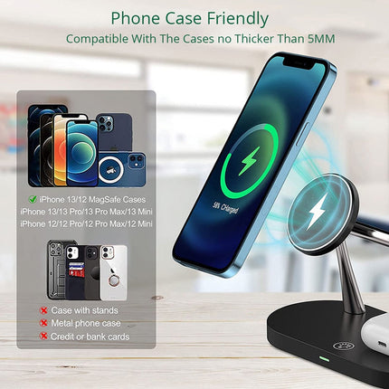 3-in-1 Wireless Charger Station - MagSafe Compatible Multi-Device Hub