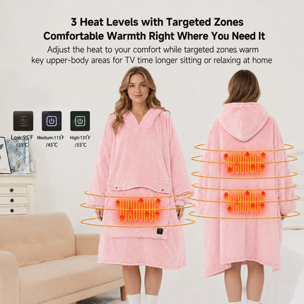 Heated Unisex Blanket Hoodie - USB-Powered, 3-Zone Flannel Warmth
