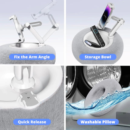 Pillow Tablet Stand - Plush Device Holder with 360 Rotating Arm, Tray