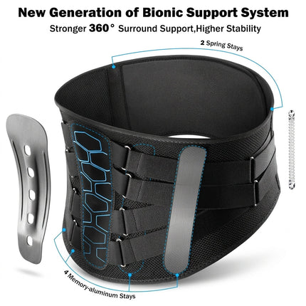 Deluxe Ergonomic Lumbar Support Back Brace - 7-Point Aluminum Stay Waist Belt