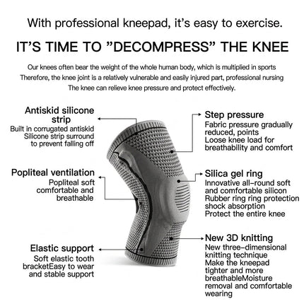 Padded Knee Brace - 1-Pair Silicone Patella Tracking Support Set