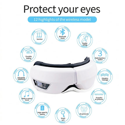 Vibrational Airbag Compress Eye Massager - Airbag Heat & Bluetooth Audio