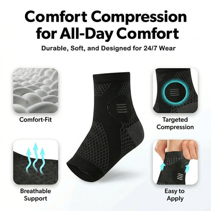 Ankle Compression Socks - Open-Toe Graduated Arch Support, 1 Pair