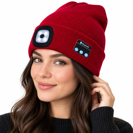 Bluetooth Beanie with LED Light - Rechargeable Winter Hat, Headphones
