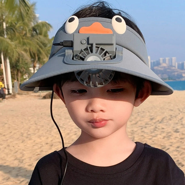 Kids Cooling Fan Visor Hat - UV-Blocking Sun Visor with Built-In Fan