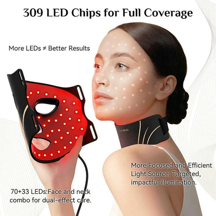 7-Color LED Light Face & Neck Mask - 309 LEDs, Adjustable Strap Fit