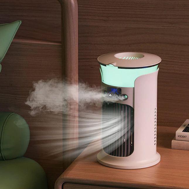 Mini Aircon with Humidifier & LED - 3-Speed Desktop Cooling & Light