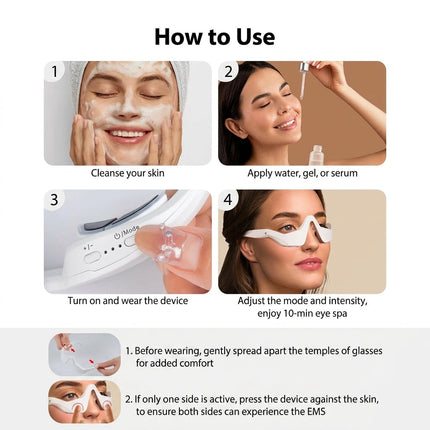 Hands-Free EMS & Red Light 3D Eye Massager - 4 Modes, 3 EMS Intensities