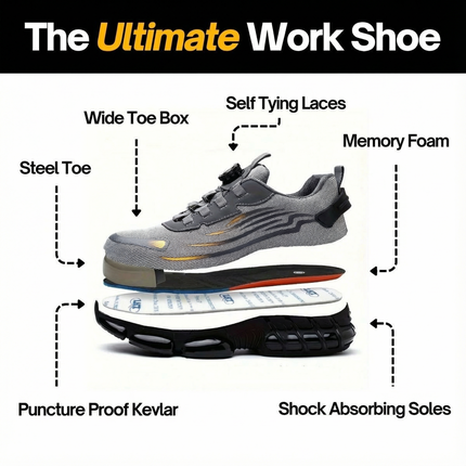 Men's Orthopedic Protective Steel Toe Sneakers with Self-Tying Laces