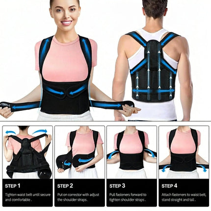 Full-Back Posture Corrector - Adjustable 4-Bar Lumbar & Shoulder Support