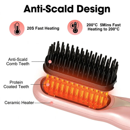 Cordless Negative Ion Styling Comb - Rapid Ceramic Heat & Anti-Pull Teeth