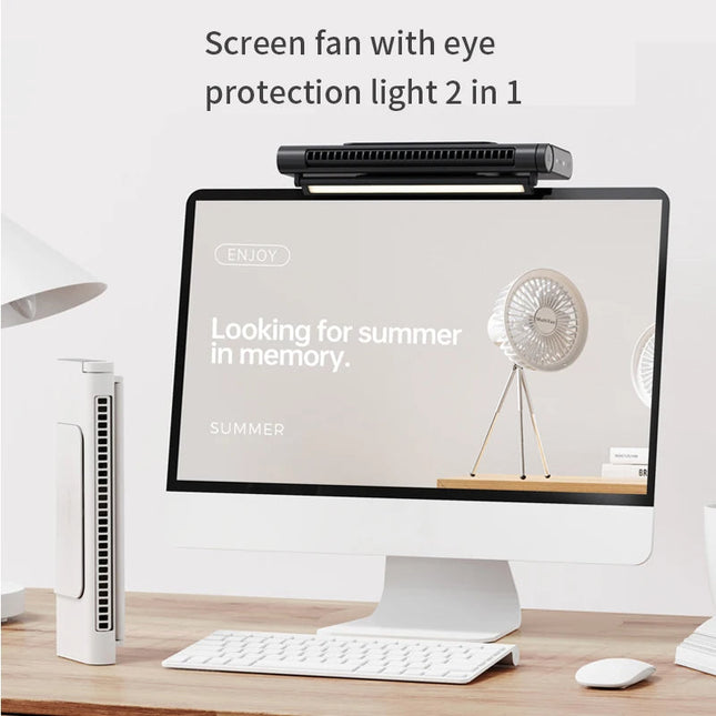 Bladeless Screen Fan with Eye-Protection Light - Compact USB Desktop Cooler