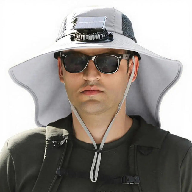 Wide Brim Solar Fan Sun Hat - UV Protection Hands-Free Cooling Cap
