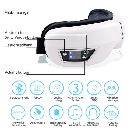 Vibrational Airbag Compress Eye Massager - Airbag Heat & Bluetooth Audio