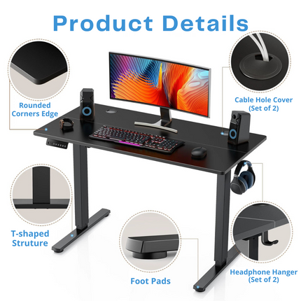 Electric Adjustable Standing Desk - Push-Button Height Adjust, Steel Frame