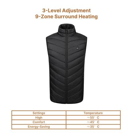 Heated Vest - Unisex, 3-Mode USB Powered Carbon Fiber, Windproof & Lightweight