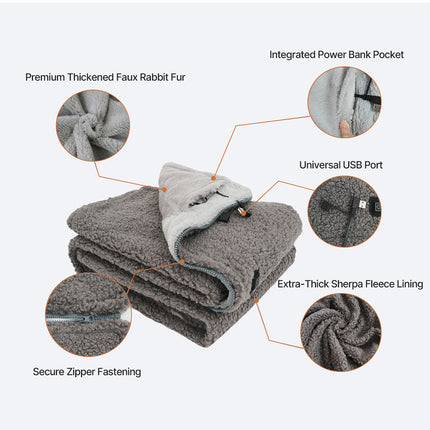 Heated Throw Blanket - USB Powered, 3-Speed Warmth, Sherpa Fleece