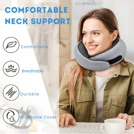 Memory Foam Travel Neck Pillow - Contoured Support, Breathable Fabric