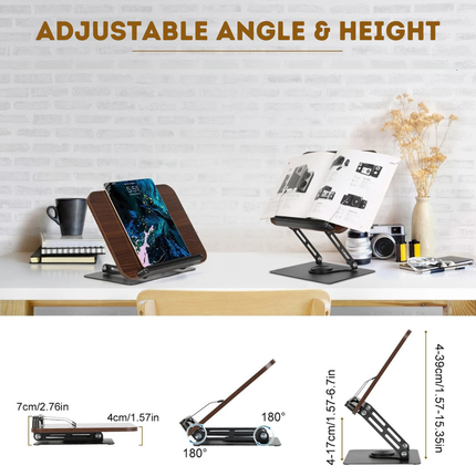 360° Foldable Reading Stand - Adjustable, Swivel Base, Portable Design