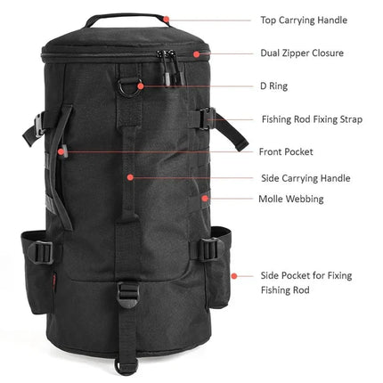 Fishing Tackle Backpack - Tackle Box Organizer with Rod Holders, Black