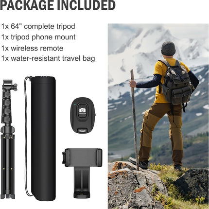 Portable Phone Tripod Stand - Extendable Camera Tripod with Remote, Bag