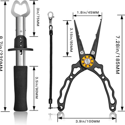 Fish Lip Gripper Pliers - Aluminum Fishing Pliers with Carbide Cutters